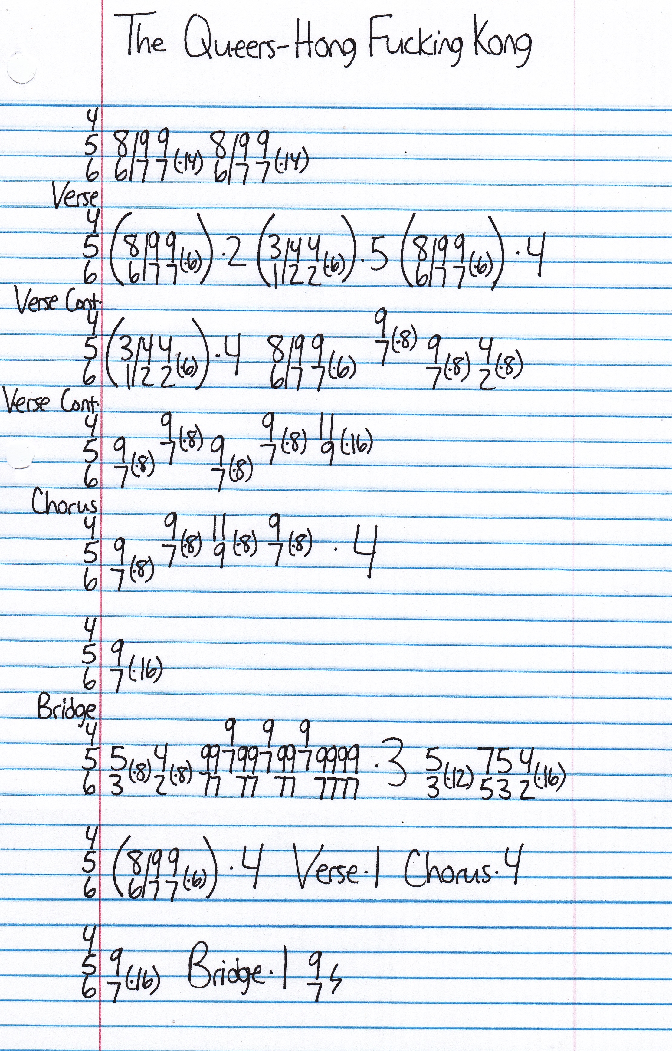 High quality guitar tab for Hong Fucking Kong by The Queers off of the album Save The World. ***Complete and accurate guitar tab!***